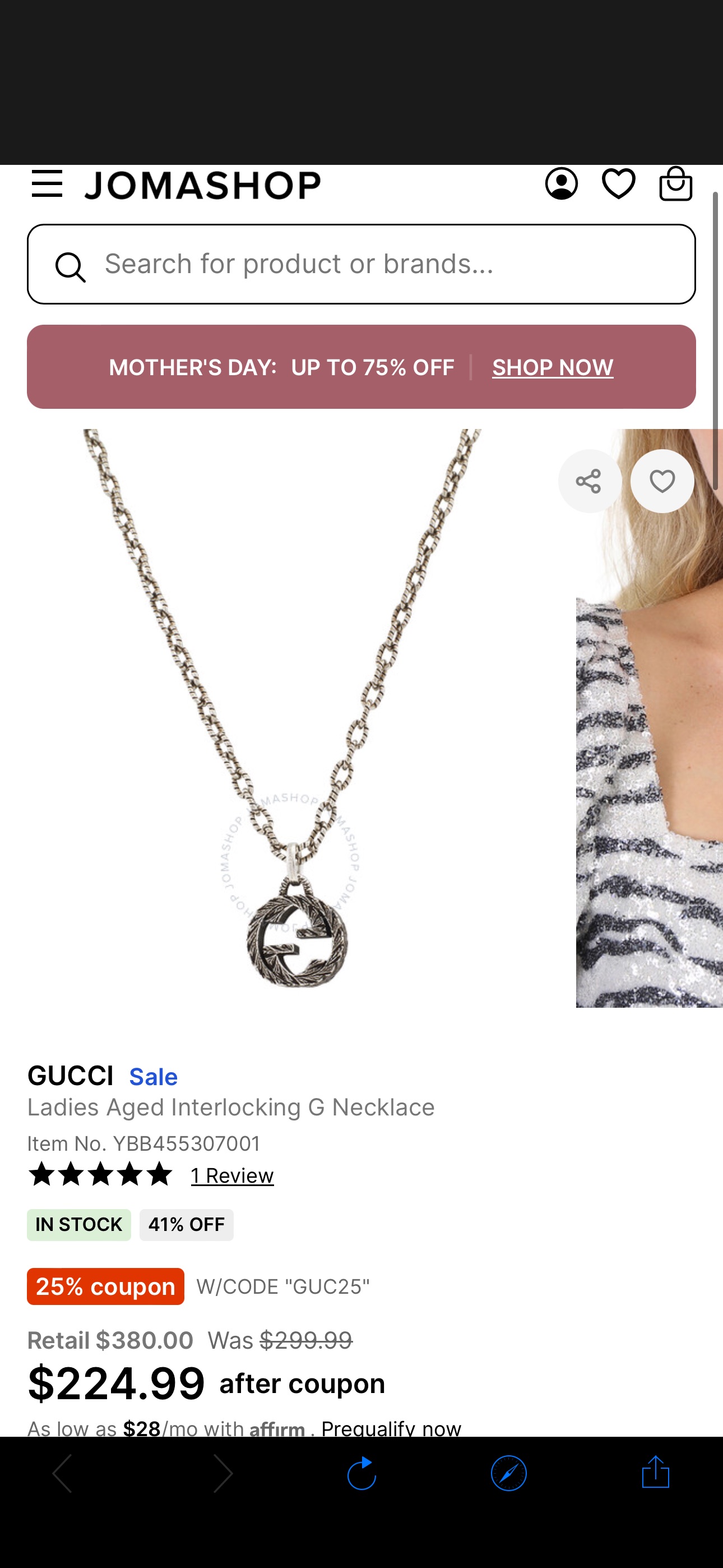 Gucci Ladies Aged Interlocking G Necklace YBB455307001 - Jewelry - Jomashop