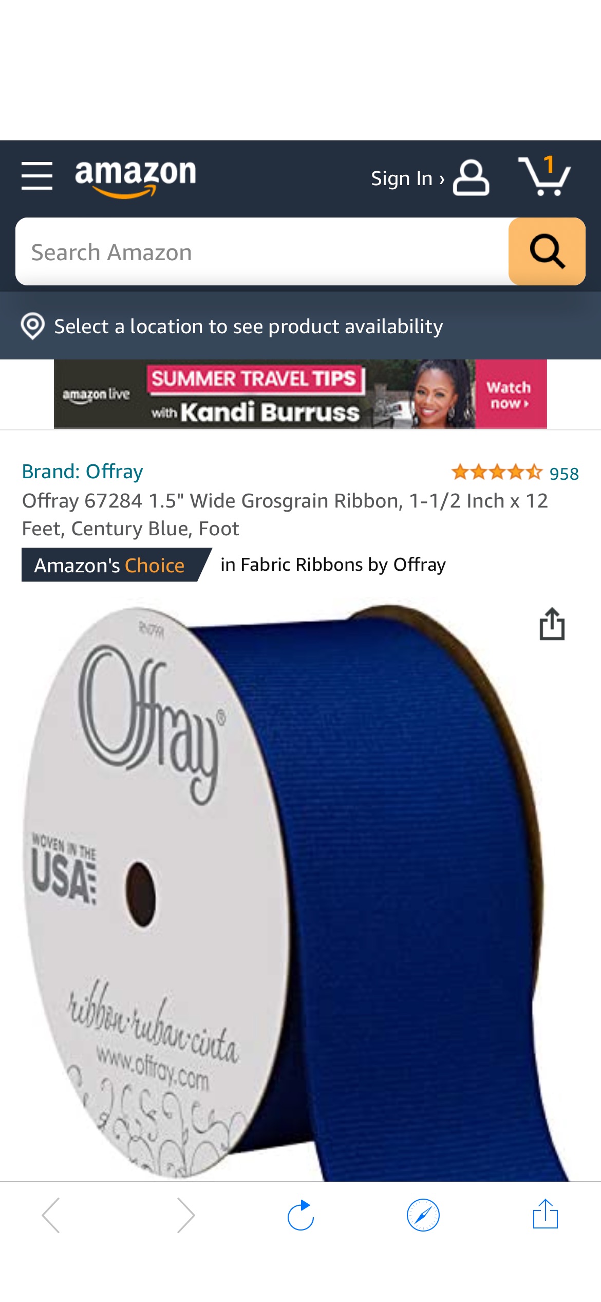 Amazon.com: Offray 67284 1.5" Wide Grosgrain Ribbon, 1-1/2 Inch x 12 Feet, Century Blue, Foot手工