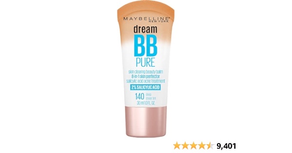 Maybelline Dream Pure Skin Clearing BB Cream, 8-in-1 Skin Perfecting Beauty Balm With 2% Salicylic Acid, Sheer Tint Coverage, Oil-Free, Deep, 1 Count