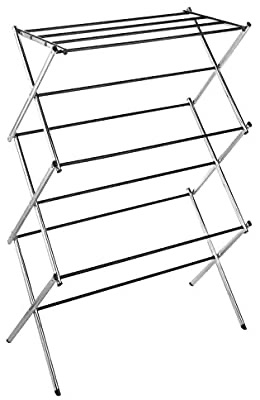Amazon.com: Whitmor 11-Bar Folding Clothes Top Shelf-Indoor and Outdoor-Chrome Drying Rack, 9 Hanging: Home & Kitchen 晾衣架