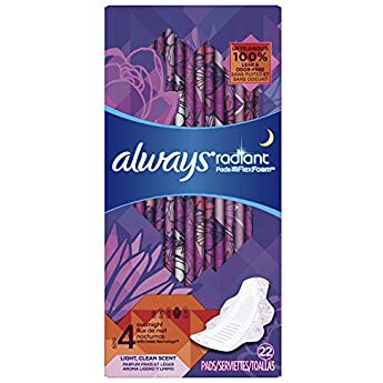 Amazon.com: Always Radiant Feminine Pads for Women, Size 2, Heavy Flow Absorbency, with Flexfoam Wings, Light Clean Scent, 26 Count- Pack of 3 (78 Total Count) 连续发货首单减4.5刀