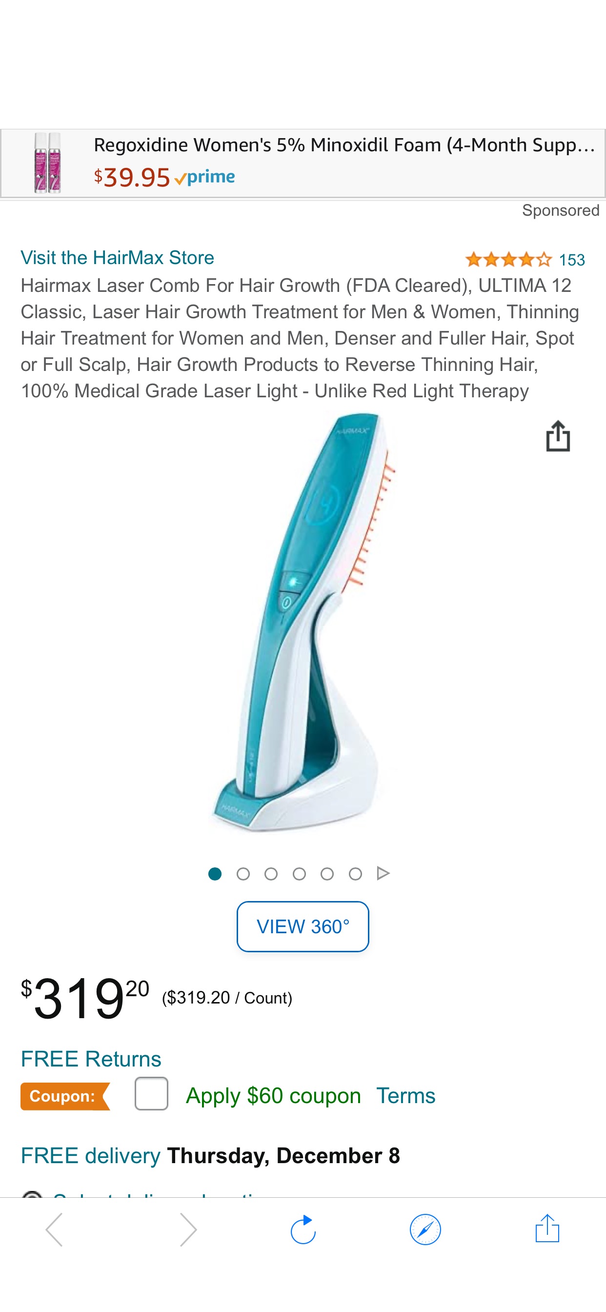 Amazon.com: Hairmax Laser Comb For Hair Growth (FDA Cleared), ULTIMA 12 Classic, Laser Hair Growth Treatment for Men & Women