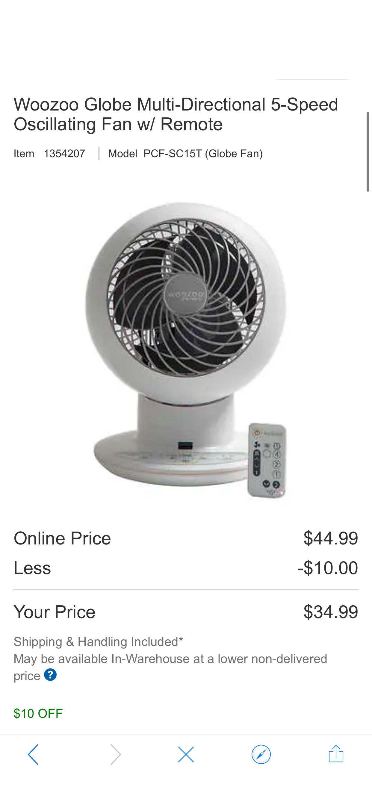 Woozoo Globe Multi-Directional 5-Speed Oscillating Fan w/ Remote | Costco