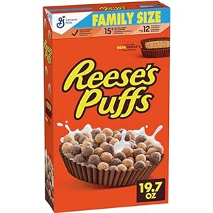 Amazon.com: REESE’S PUFFS Chocolatey Peanut Butter Cereal, Kid Breakfast Cereal, Family Size, 19.7 oz