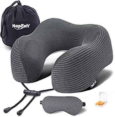 Amazon.com: NAPFUN Neck Pillow for Traveling, Upgraded Travel Neck Pillow for Airplane 100% Pure Memory Foam Travel Pillow 记忆棉护颈枕特价