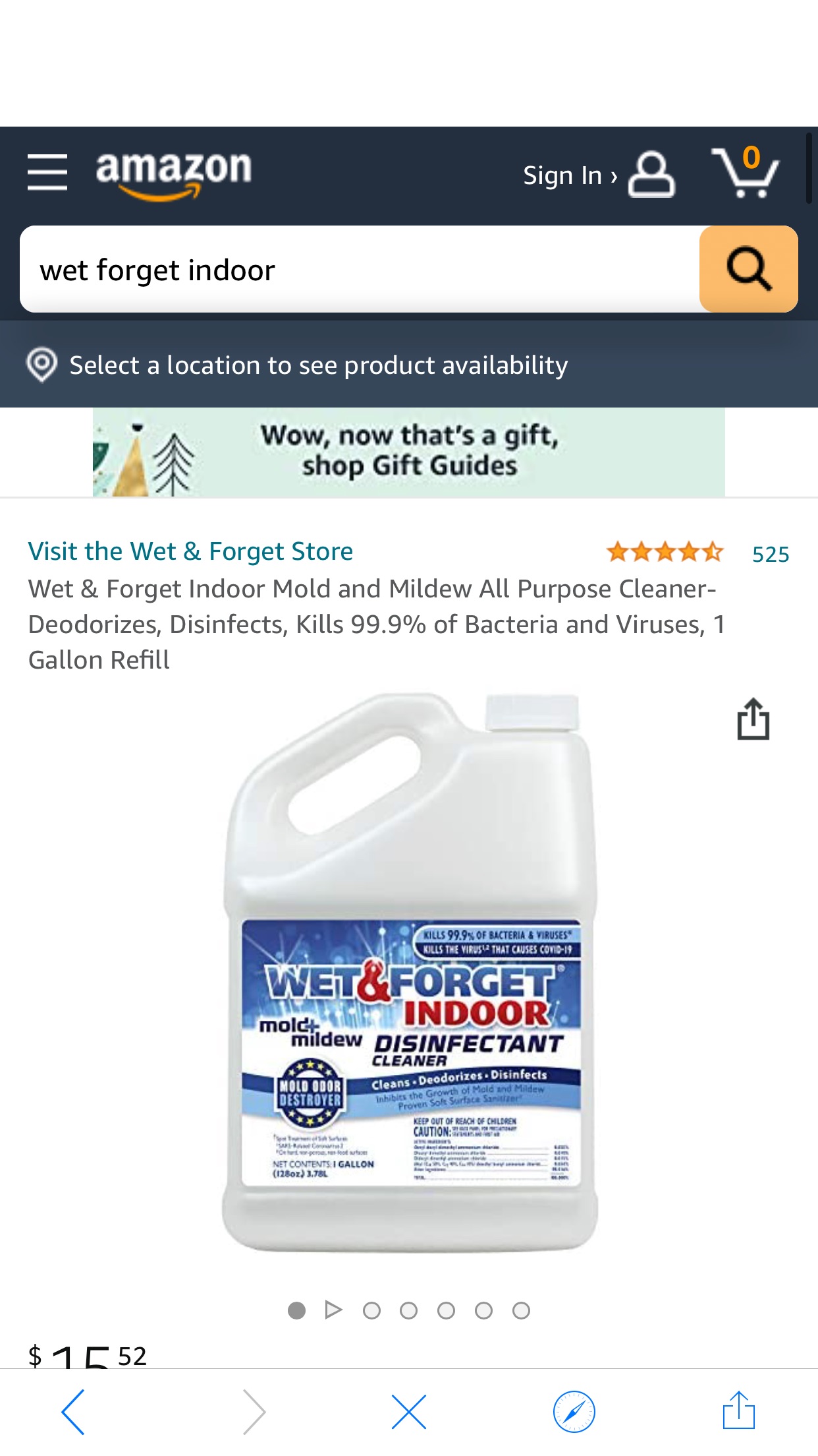 Amazon.com: Wet & Forget Indoor Mold and Mildew All Purpose Cleaner- Deodorizes, Disinfects, Kills 99.9% of Bacteria and Viruses, 1 Gallon 消毒液