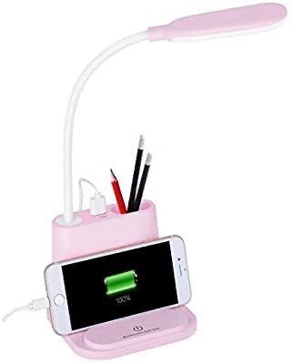 LED Desk Lamp, NovoLido Rechargeable Desk Lamp with USB Charging Port & Pen Holder, 2 Color Modes & Stepless Dimming, 360° Flexible Metal Hose LED台灯
