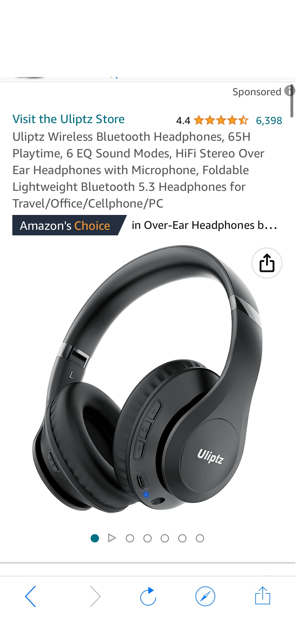 Amazon.com: Uliptz Wireless Bluetooth Headphones, 65H Playtime, 6 EQ Sound Modes, HiFi Stereo Over Ear Headphones with Microphone, Foldable原价26.99