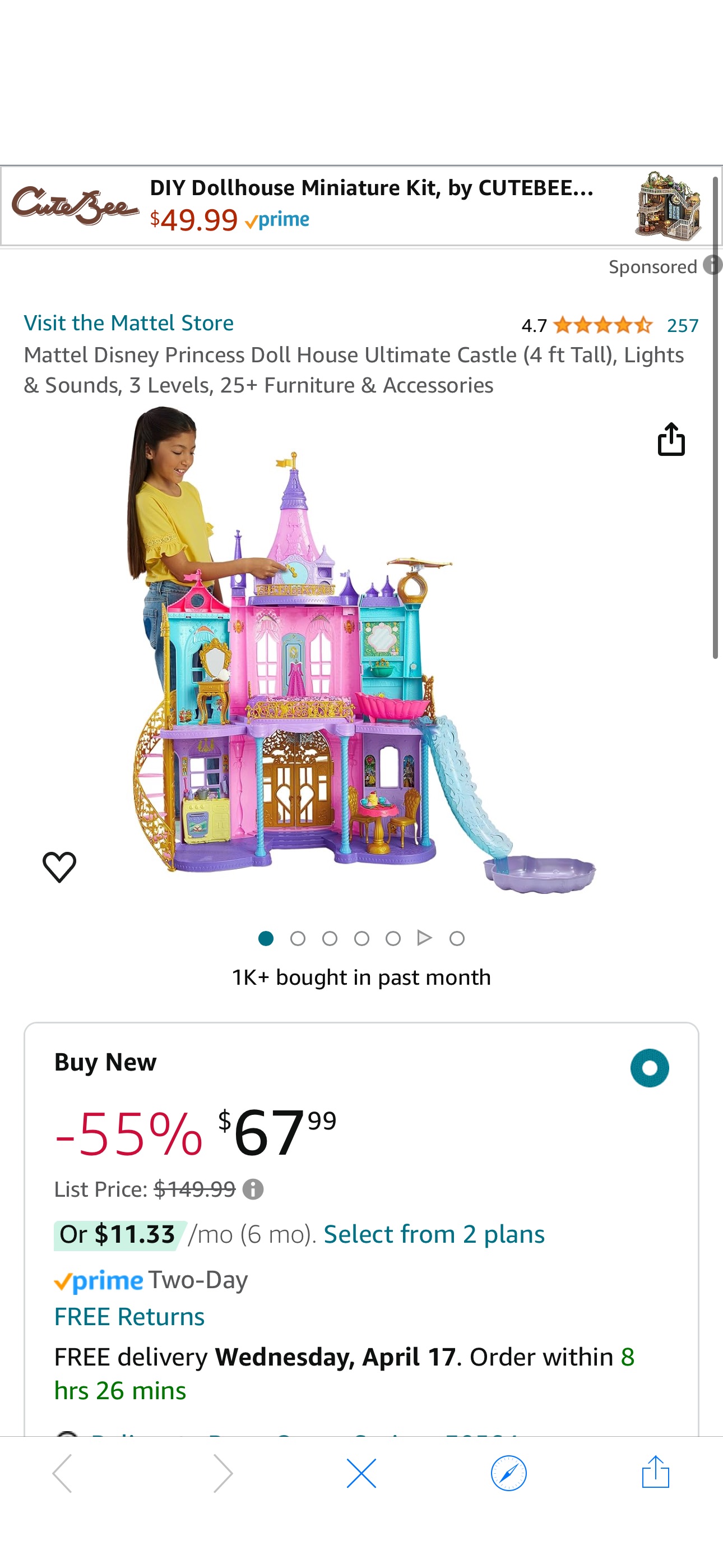 Amazon.com: Mattel Disney Princess Doll House Ultimate Castle (4 ft Tall), Lights & Sounds, 3 Levels, 25+ Furniture & Accessories : Toys & Games