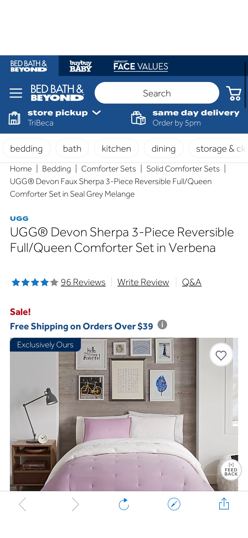 UGG® Devon Faux Sherpa 3-Piece Reversible Comforter Set 3件套被套枕头