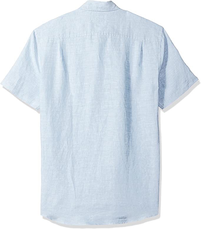 男士衬衫，Amazon Essentials Men's Slim-Fit Short-Sleeve Linen Shirt, Blue, Medium: Clothing