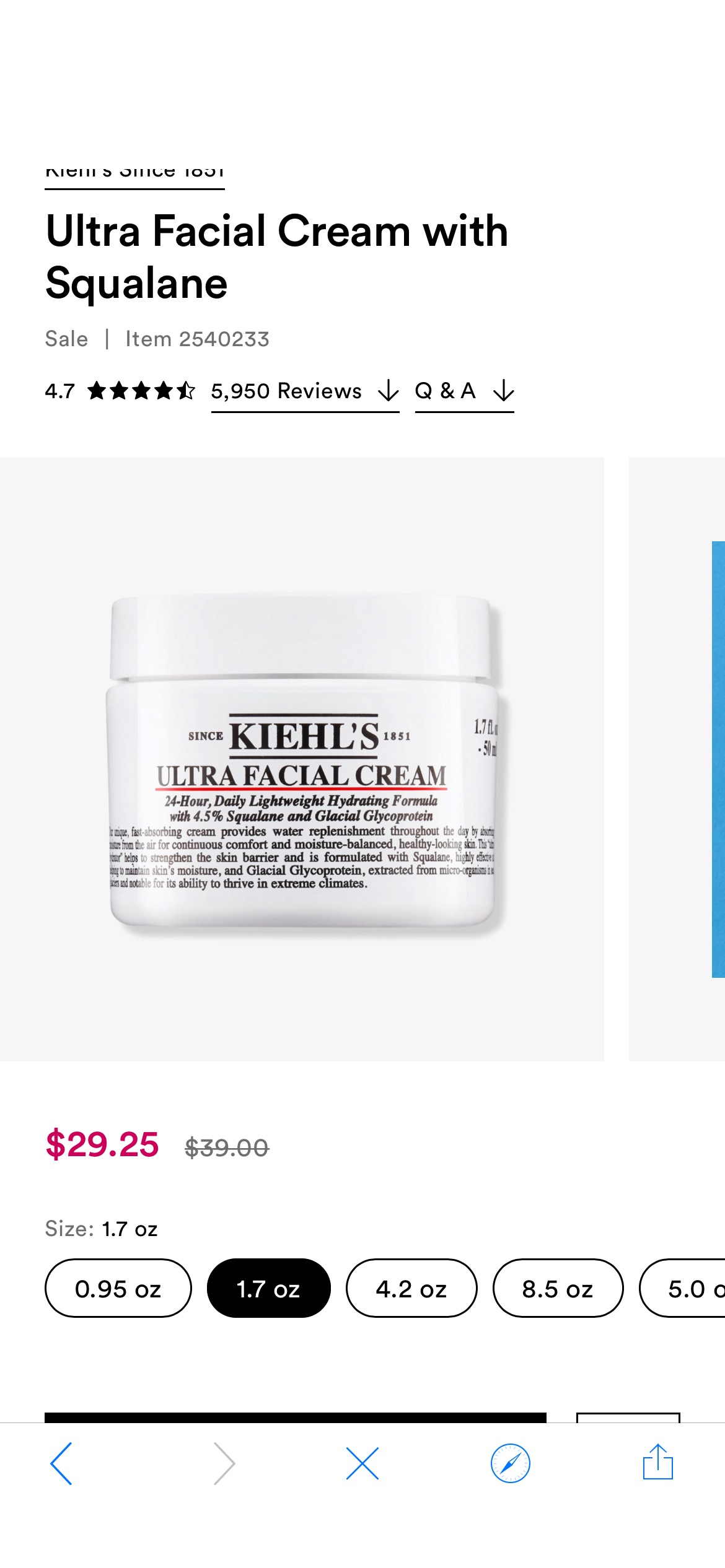1.7 oz Ultra Facial Cream with Squalane - Kiehl's Since 1851 | Ulta Beauty
