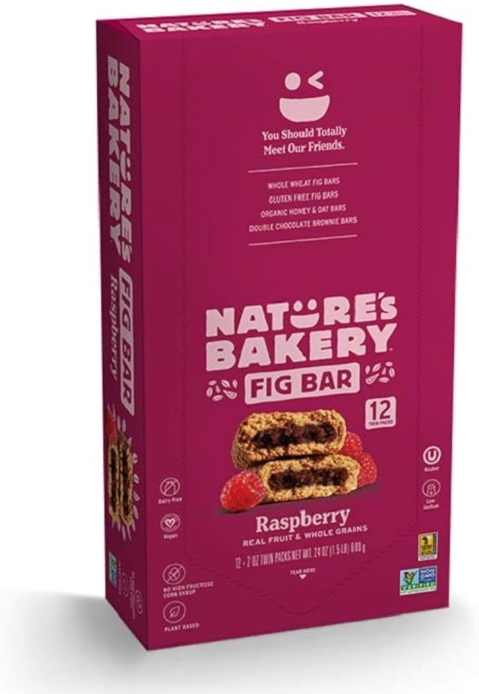 Amazon.com: Nature’s Bakery Whole Wheat Fig Bars, Raspberry, Real Fruit, Vegan, Non-GMO, Snack bar, 1 box with 12 twin packs (12 twin packs): Breakfast Snack Bars