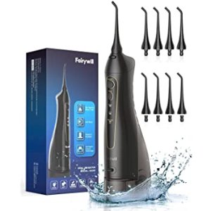 Water Flossers for Teeth, Fairywill 300ML Cordless Portable Water Pick Teeth Cleaner, 3 Modes and 8 Jet Tips, IPX7 Waterproof, USB Charged for 21-Days Use