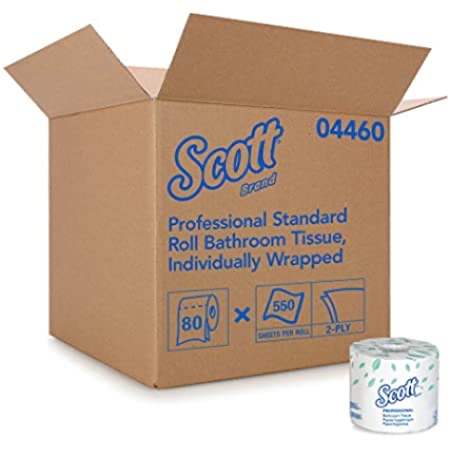 Amazon.com: Scott Essential Professional 100% Recycled Fiber Bulk Toilet Paper for Business (13217), 2-PLY Standard Rolls, White, 80 Rolls / Case, 506 Sheets / Roll 厕纸