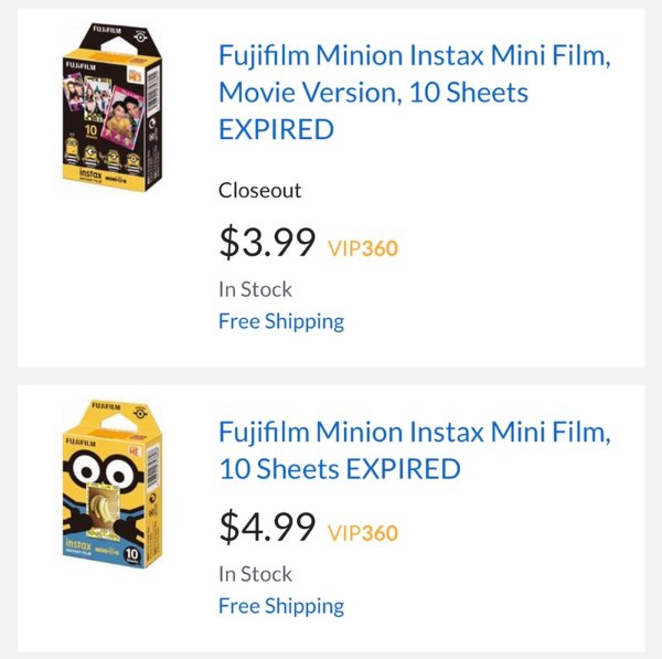 Fujifilm Minion Instax Mini Film, 10 Sheets EXPIRED 拍立得小黄人过期相纸低至$3.99