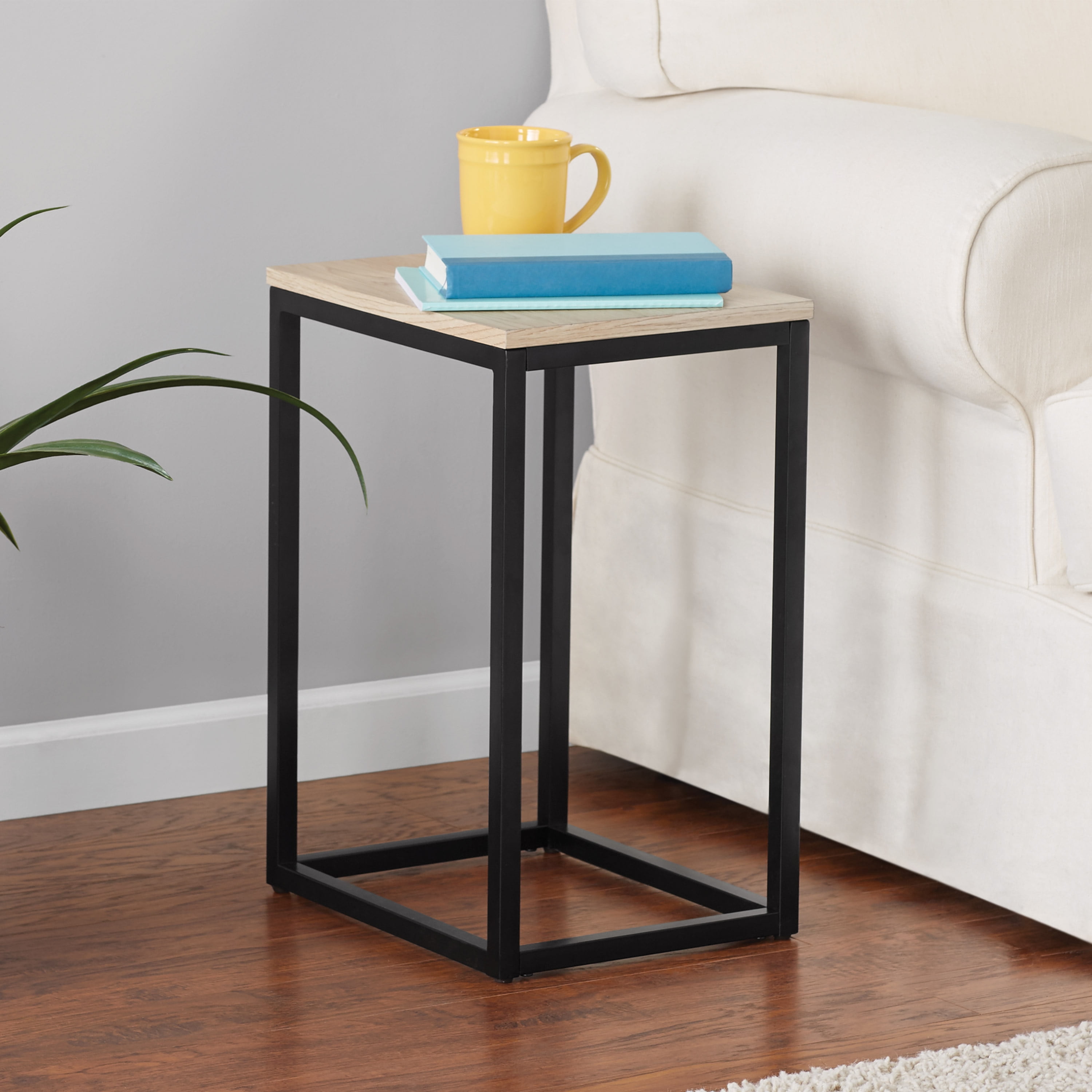 Mainstays Rectangle End Table, Natural Finish Top with Black Frame - Walmart.com