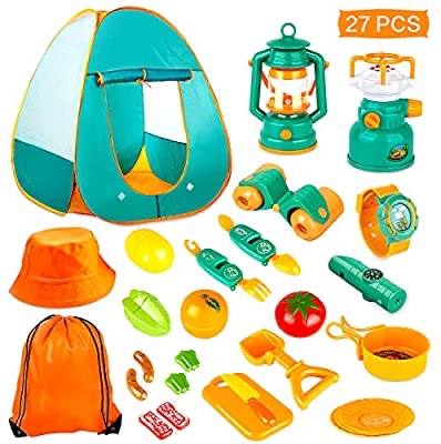 儿童野营27件套
Amazon.com: KAQINU 27 PCS Kids Camping Set, Pop Up Play Tent with Kids Camping Gear Toys, Indoor and Outdoor Camping Tools Pretend Play Set for Toddler Boys & Girls: Toys & Games