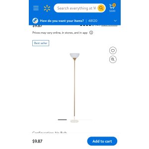 $9.87 Mainstays 71 inch Floor Lamp, Gold with White Plastic Shade - Walmart.com 落地灯