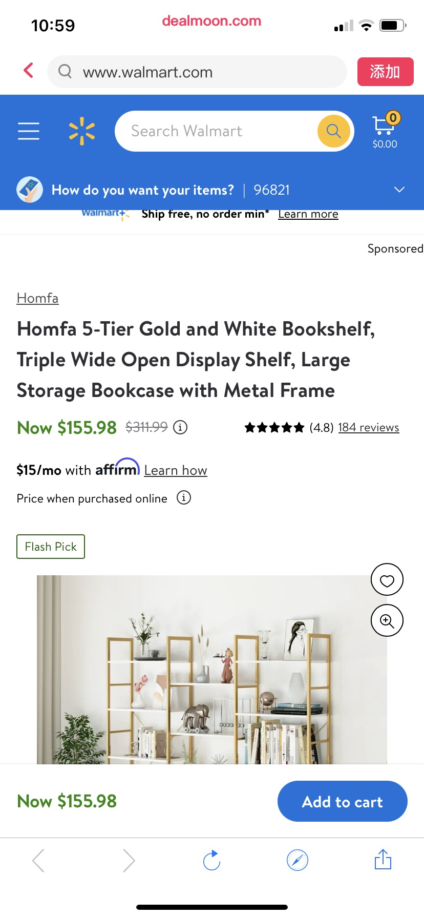 Homfa 5-Tier Gold and White Bookshelf, Triple Wide Open Display Shelf, Large Storage Bookcase with Metal Frame - 多层金属书架