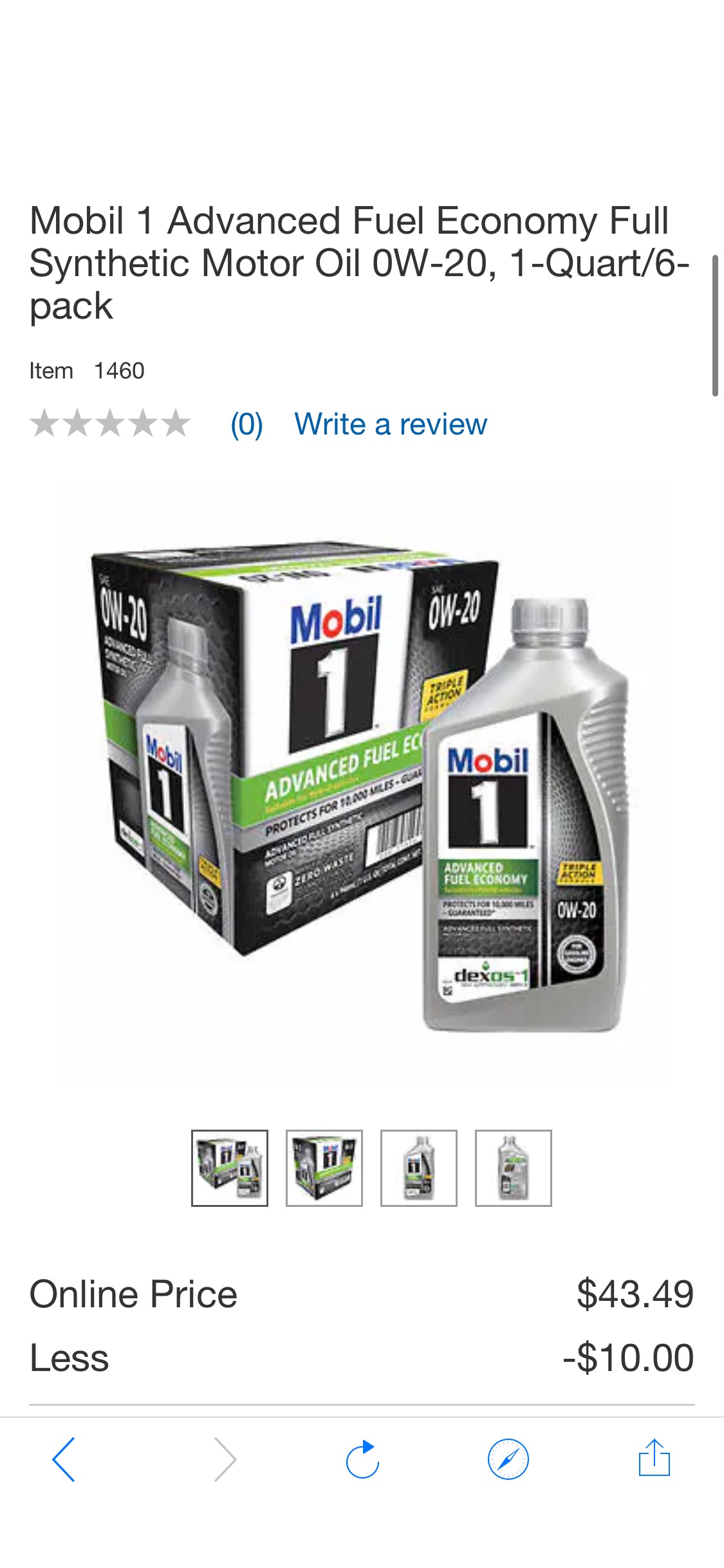 Mobil 1 Advanced Fuel Economy Full Synthetic Motor Oil 0W-20, 1-Quart/6-pack | Costco