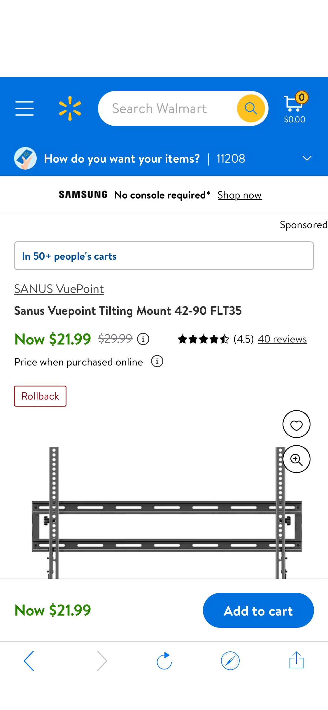 Sanus Vuepoint Tilting Mount 42-90 FLT35 - Walmart.com 电视挂墙架