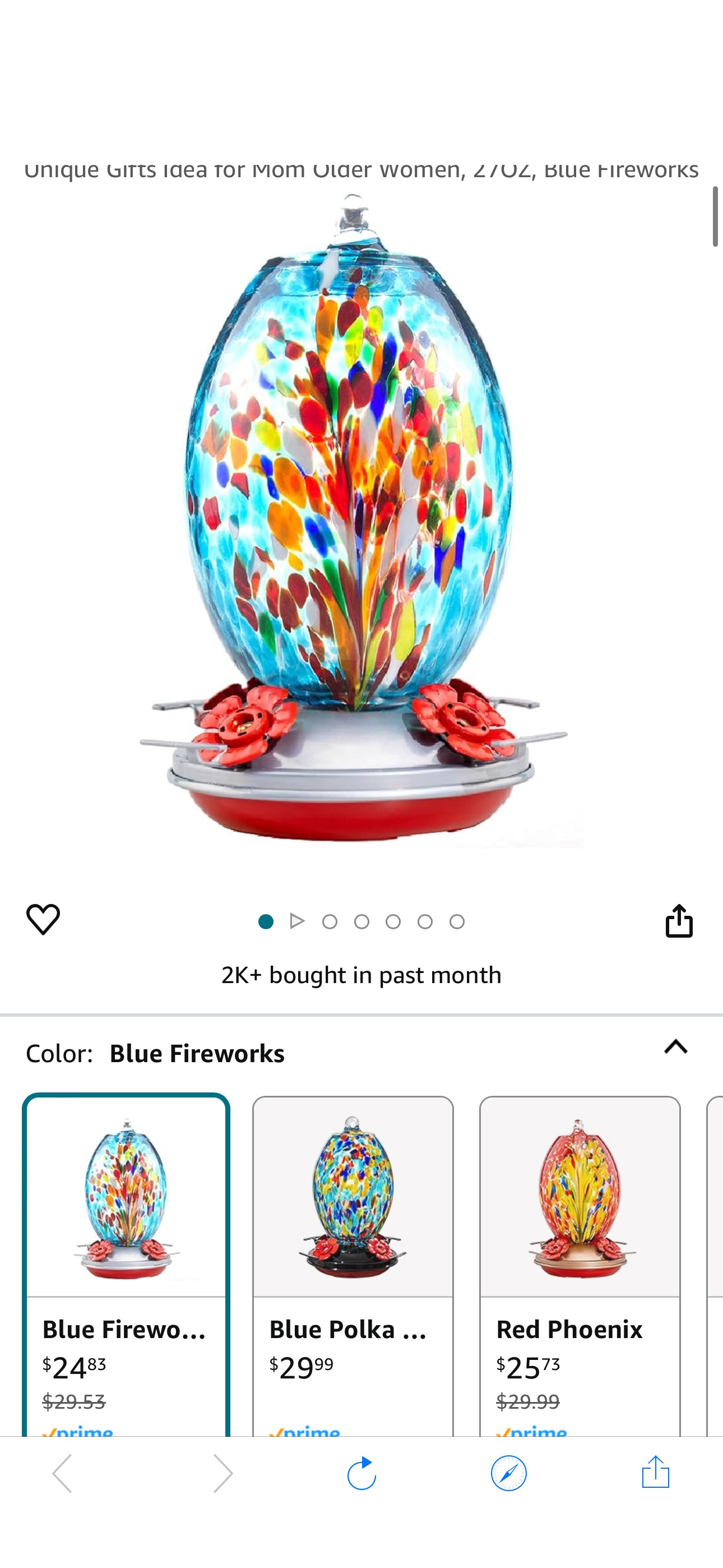 For Prime members only, this Muse Garden Blown-Glass Hummingbird Feeder drops from $35.99 to $24.86 to $21.10 when you click the on-site coupon at Amazon.