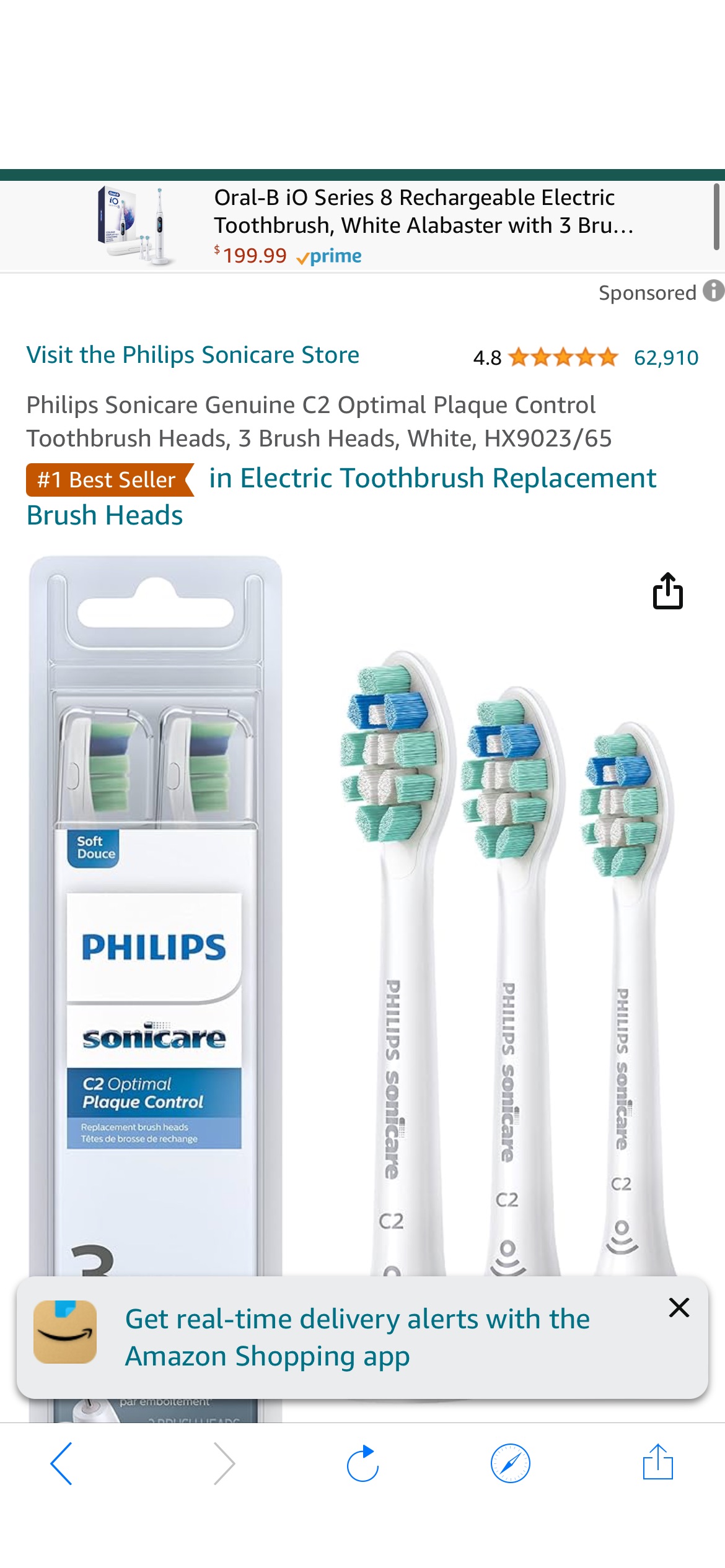 Amazon.com : Philips Sonicare Genuine C2 Optimal Plaque Control Toothbrush Heads, 3 Brush Heads, White, HX9023/65 : Health & Household牙刷头