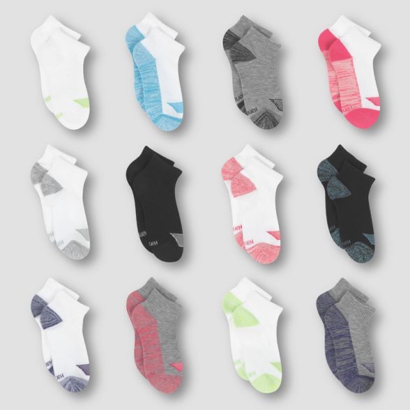 target女童短袜Hanes Girls' 12pk Ankle Socks - Colors Vary : Target