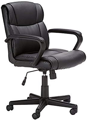 AmazonBasics Classic Leather-Padded Mid-Back Office Desk Chair with Armrest - Black