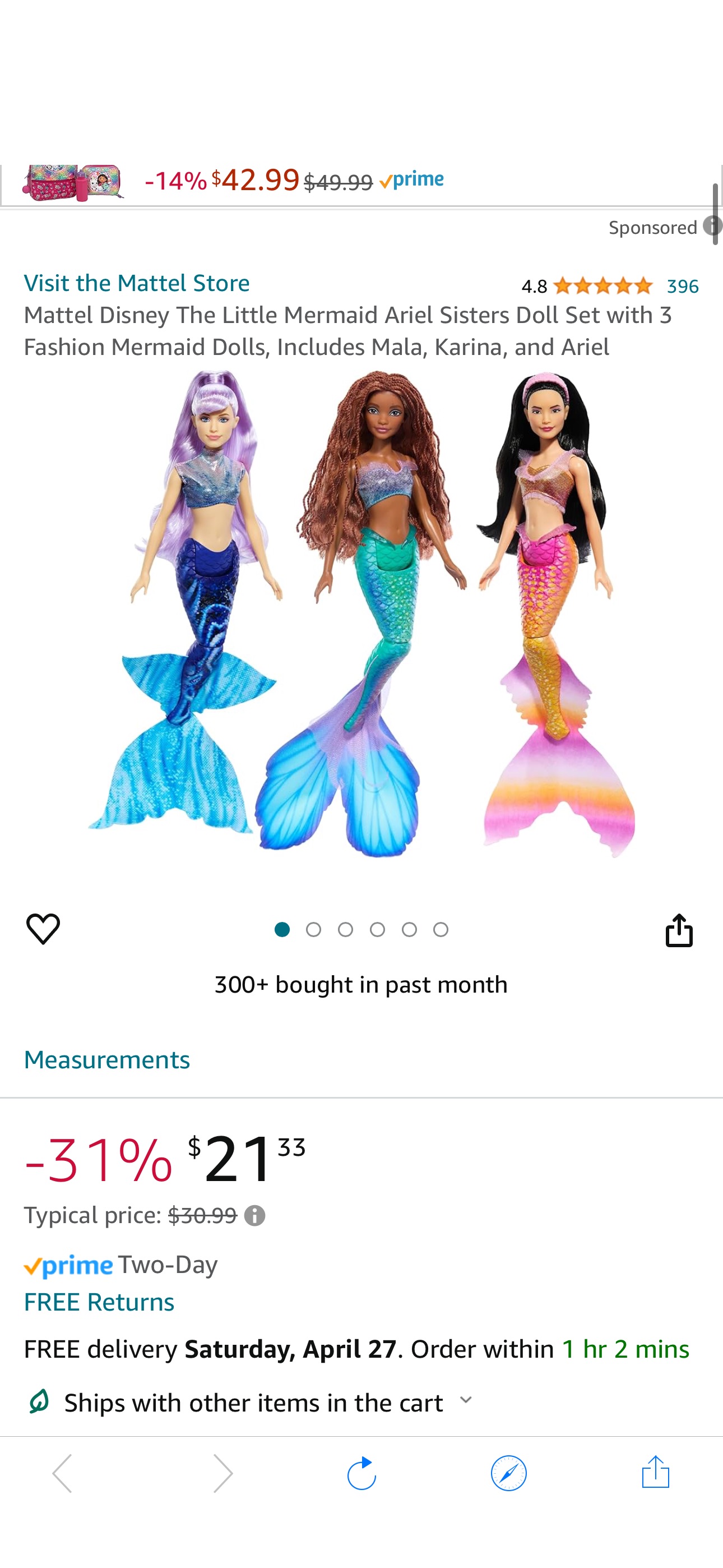 Amazon.com: Mattel Disney The Little Mermaid Ariel Sisters Doll Set with 3 Fashion Mermaid Dolls, Includes Mala, Karina, and Ariel : Toys & Games