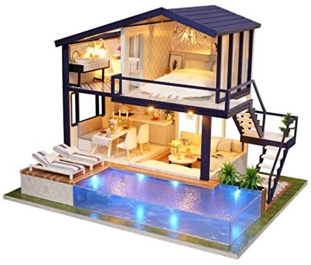 Amazon.com: DIY Miniature Dollhouse Kit,UniHobby Time Apartment DIY Dollhouse Kit with Wooden Furniture Light Gift House Toy for Adults 別墅