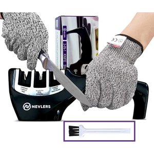 Nevlers 3 in 1 Knife Sharpener with 2 Cut Resistant Gloves