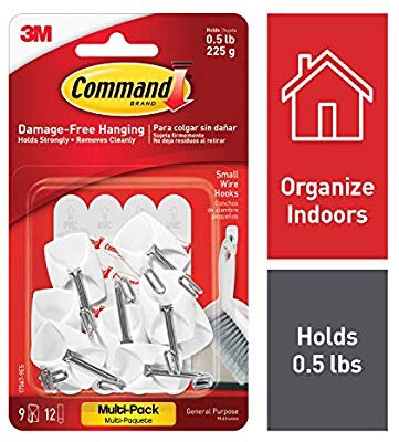 Amazon.com: Command 3M Small Kitchen Hooks, White, Decorate Damage Free, Easy On, Easy Off, 9 Hooks, 12 Strips, Multi-Pack - 17067-VP: Home Improvement 墙壁挂钩9个