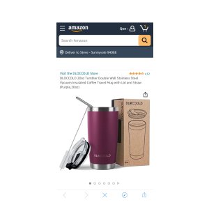 $11.49 Amazon.com | DLOCCOLD 20oz Tumbler Double Wall Stainless Steel Vacuum Insulated Coffee Travel Mug with Lid and Straw (Purple,为20oz): Tumblers & Water Glasses