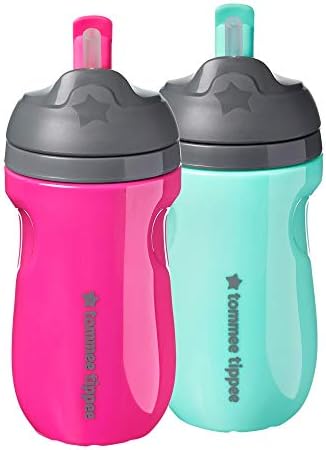 Amazon.com : Tommee Tippee Insulated Straw Cup for Toddlers, Spill-Proof, 9oz, 12m+, 2-Count, Pink and Mint Green : Baby