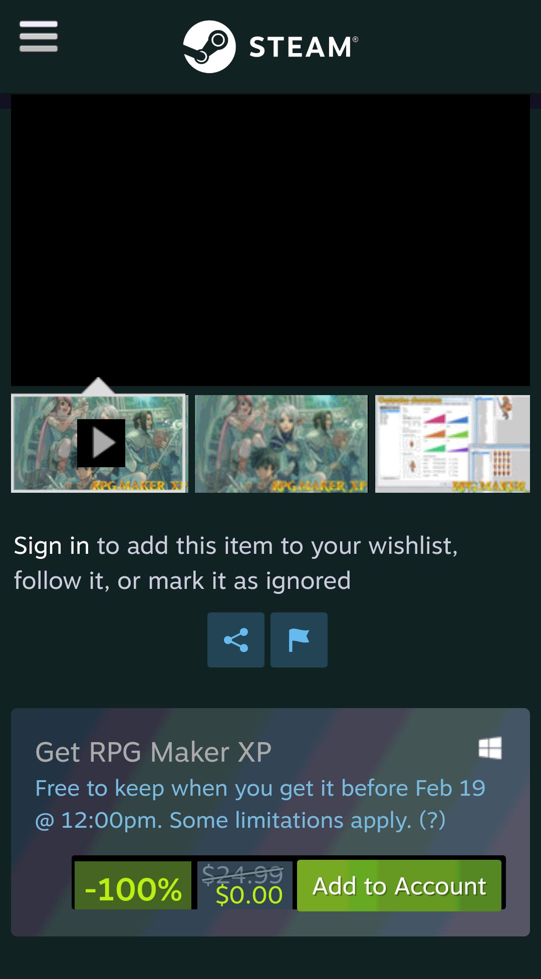 Save 100% on RPG Maker XP on Steam喜加一
