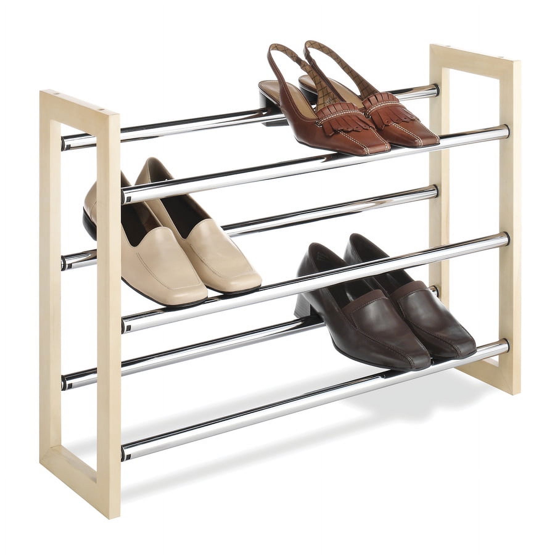 Whitmor 3-Tier Expandable Stackable 18 Pair Shoe Rack, Metal and Wood, Natural Wood and Chrome - Walmart.com