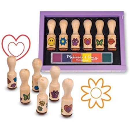 Amazon.com: Melissa & Doug Deluxe Happy Handle Stamp Set With 10 Stamps, 5 Colored Pencils, and 6-Color Washable Ink Pad : Melissa & Doug: Toys & Games