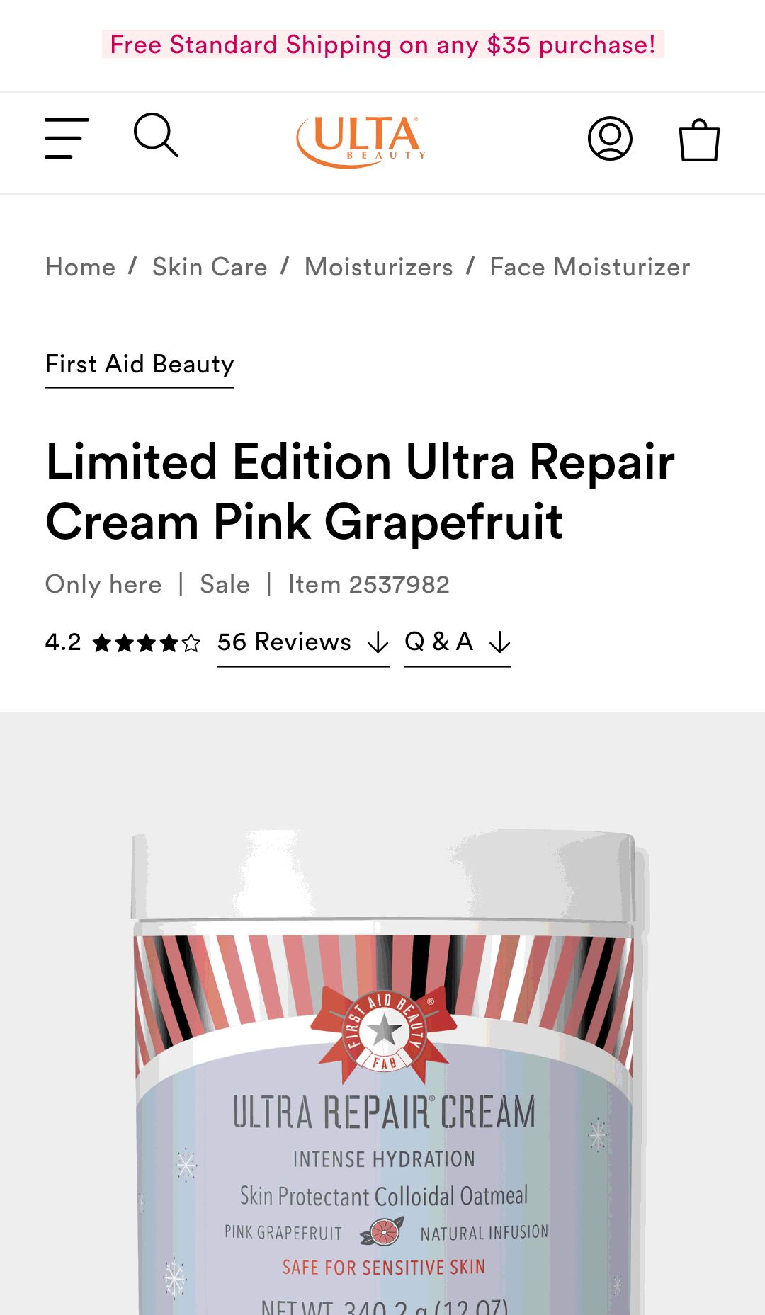 Limited Edition Ultra Repair Cream Pink Grapefruit - First Aid Beauty | Ulta Beauty