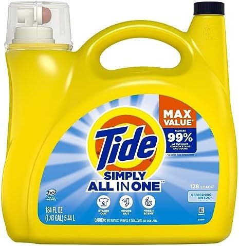 Tide Simply Liquid Laundry Detergent, Refreshing Breeze, 184 Oz, 128 Loads