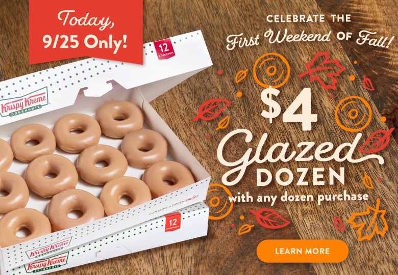 Krispy Kreme - 限今日，购任意一打甜甜圈可$4换购釉面甜甜圈一打