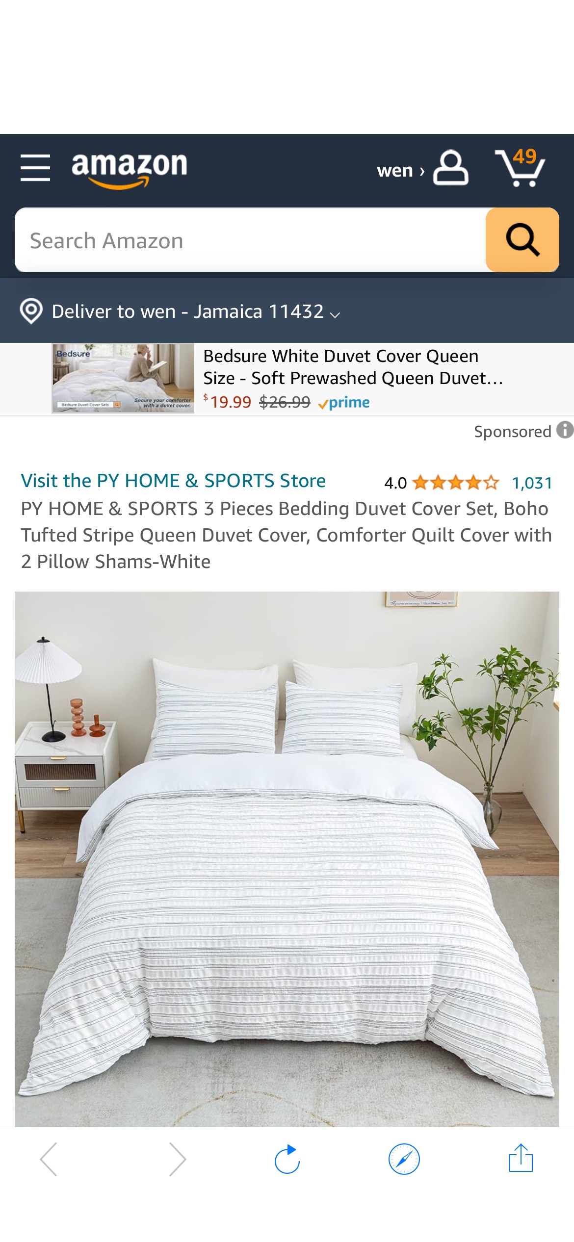 Amazon.com: PY HOME & SPORTS 3 Pieces Bedding Duvet Cover Set, Boho Tufted Stripe Queen Duvet Cover, Comforter Quilt Cover with 2 Pillow Shams-White : Home & Kitchen