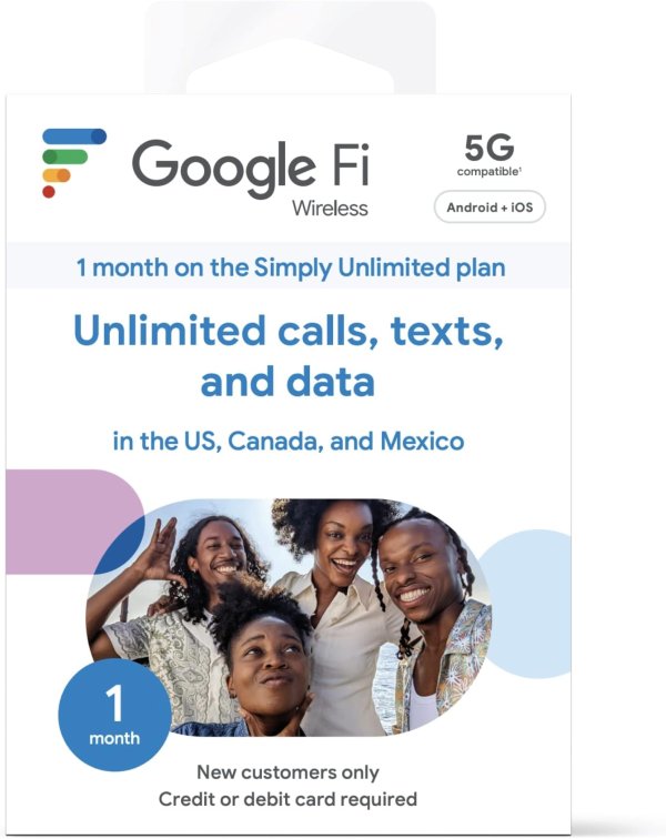 Google Fi Simply Unlimited 无限数据流量套餐计划 1个月