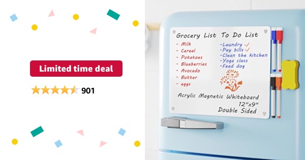 Limited-time deal: Magnetic Whiteboard Fridge Dry Erase Board, Acrylic Stain Resistant Glossy White Board for Refrigerator, 12"x9" Small Double Sided Notepad Memo to Do/Grocery List, Include 1 Eraser,