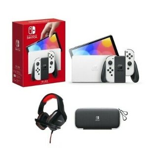 Nintendo Switch OLED w/ White Joy-Con + Carrying Case + Nyko Wired Headset
