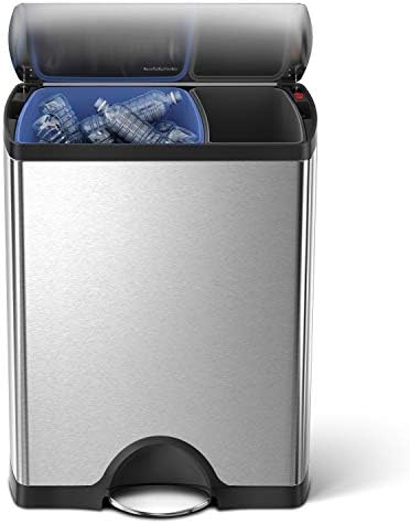 Amazon.com: simplehuman Rectangular Dual Compartment Recycling Kitchen Step Trash Can, 46 Liter, Brushed Stainless Steel : Home &amp; Kitchen