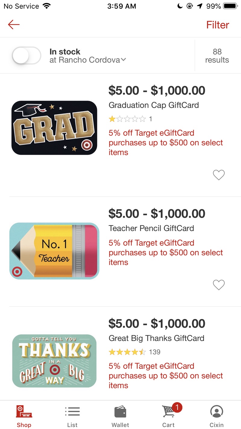 Target GiftCards : Target 礼品卡 95折，上限$ 500