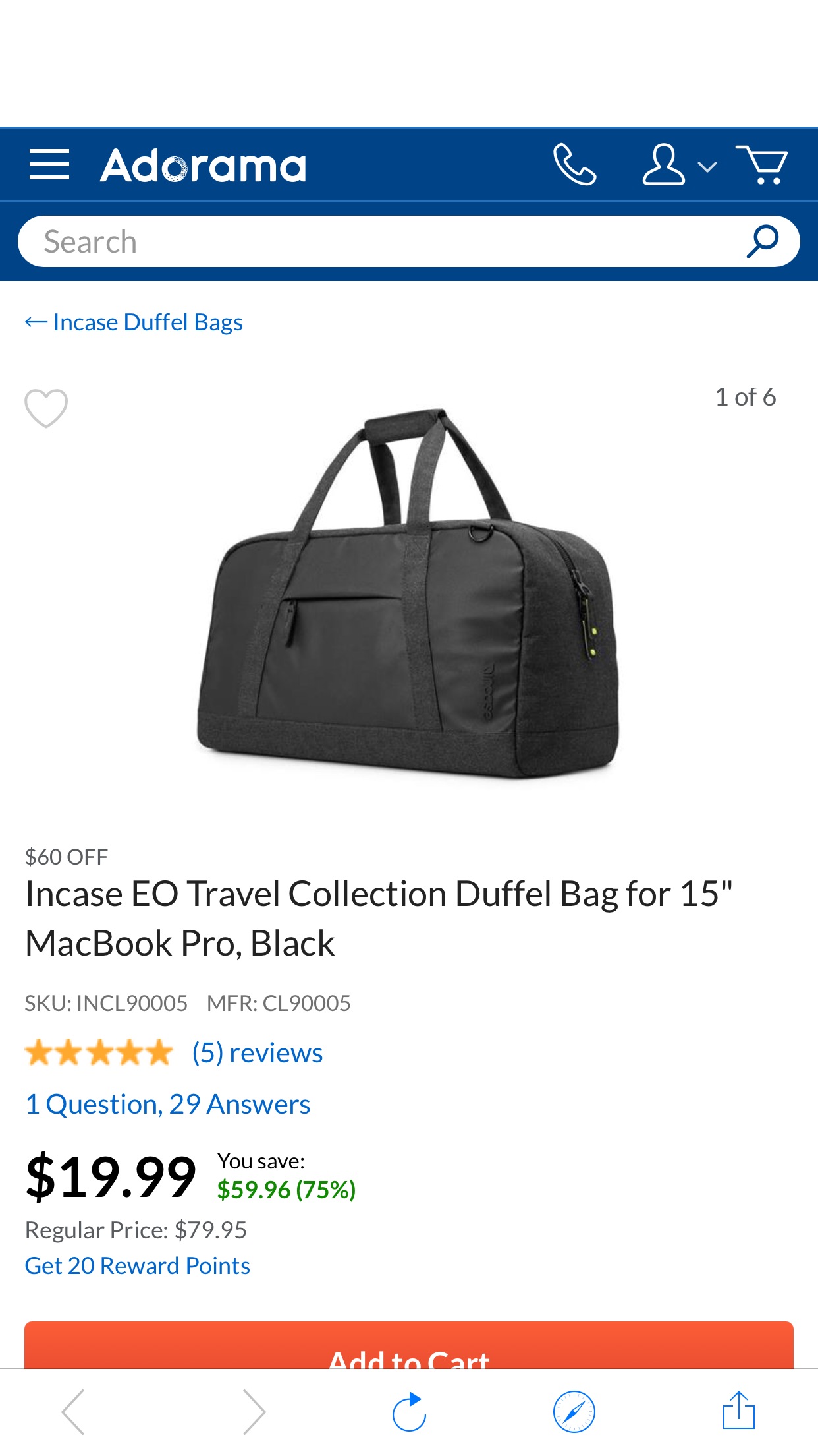 Incase EO Travel Collection Duffel Bag旅行袋可装15寸MacBook Pro/防风雨多功能 2.5折