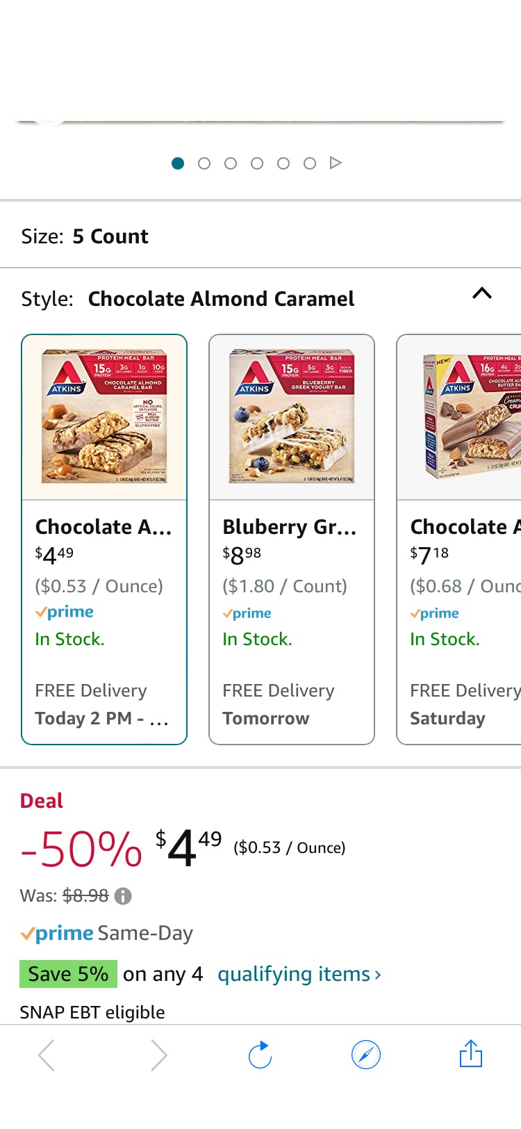 Amazon.com: Atkins 巧克力杏仁棒 5个
